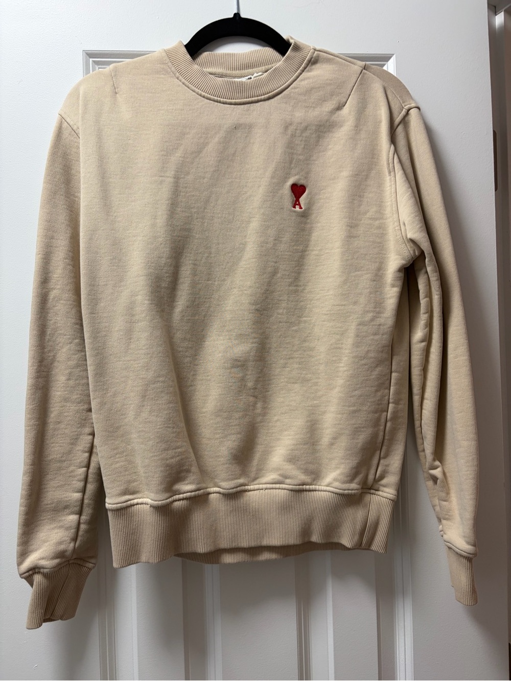 Ami Alexandre Mattiussi Beige Crewneck with Red Heart Patch